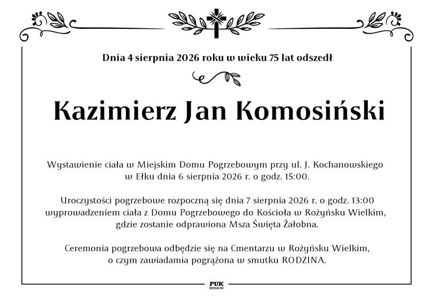 Kazimierz Jan Komosiński - nekrolog